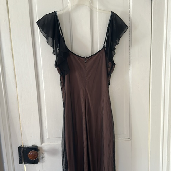 Betsey Johnson Vintage Y2K Sheer Black Over Beige Beaded Gown NWT - Picture 11 of 15